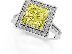 Fancy Yellow Princess Cut Diamond Halo Milgrain Pavé Band Ring Set in Silver with Prong Setting