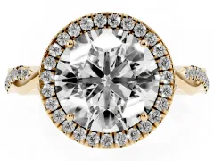 Round Cut Diamond Halo Twist Band Solitaire Ring Set in Yellow gold with Prong Setting