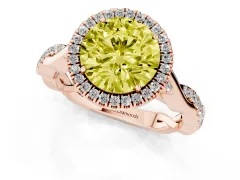 Fancy Yellow Round Cut Diamond Halo Twist Band Solitaire Ring Set in Rose gold with Prong Setting