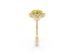 Fancy Yellow Round Cut Diamond Cluster Ring Set in Yellow gold with Beaded Band