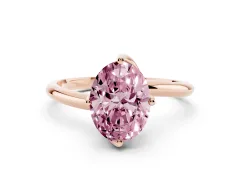 Fancy Pink Oval Cut Diamond Solitaire Engagement Ring Set in Rose gold with Classic Plain Band