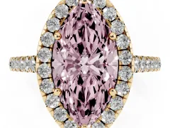 Fancy Pink Marquise Cut Diamond Halo Pavé Engagement Ring Set in Yellow gold with Prong Setting