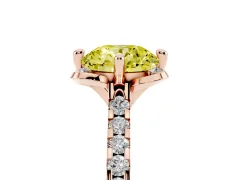 Fancy Yellow Round Cut Diamond Solitaire Ring Set in Rose gold with Pavé Band and Floral Prong Setting