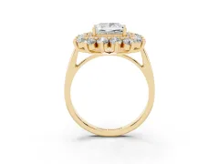 Princess Cut Diamond Floral Double Halo Ring Set in Yellow gold with Round Petals