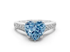 Fancy Blue Heart Cut Diamond Solitaire Pavé Engagement Ring Set in Platinum with Prong Setting