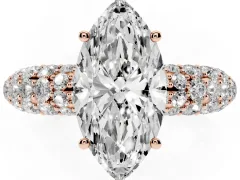 Marquise Cut Diamond Pavé Band Solitaire Ring Set in Rose gold with Close-Set Accent Stones and Prong Setting