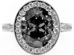Fancy Black Oval Cut Diamond Halo Engagement Ring Set in White gold with Accent Split Shank Band