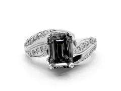 Fancy Black Emerald Cut Diamond Solitaire Ring Set in Platinum with Layered Twist Pavé Band