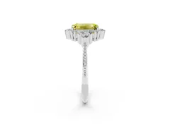 Fancy Yellow Emerald Cut Diamond Cluster Ring Set in White gold with Beaded Band