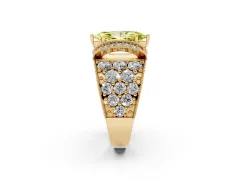 Fancy Yellow Marquise Cut Diamond Milgrain Halo Pavé Engagement Ring Set in Yellow gold with Prong Setting
