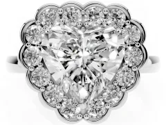 Heart Cut Diamond Halo Cluster Engagement Ring Set in Platinum with Solitaire Band and Prong Setting