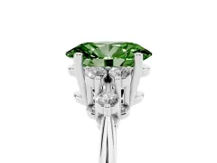 Fancy Green Oval Cut Diamond Cluster Ring Set in White gold with Plain Band and Prong Setting