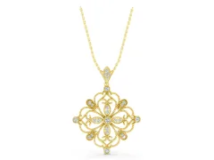 Vintage-Inspired Floral Diamond Pendant Set in Yellow gold with Pavé Scrollwork