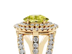 Fancy Yellow Oval Cut Diamond Double Halo Ring Set in Yellow gold with Round Pavé Split Shank