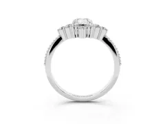 Emerald Cut Diamond Cluster Ring Set in Silver with Beaded Band