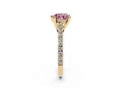 Fancy Pink Heart Cut Diamond Solitaire Ring Set in Yellow gold with Brilliant Pavé Band and Prong Setting