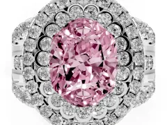 Fancy Pink Oval Cut Diamond Double Halo Ring Set in Platinum with Round Pavé Split Shank