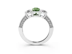 Fancy Green Pear Cut Diamond Three-Stone Ring Set in Silver with Round Side Stones and Pavé Band