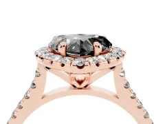 Fancy Black Heart Cut Diamond Cushion Halo Ring Set in Rose gold with Pavé Band