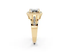 Asscher Cut Diamond Halo Ring Set in Yellow gold with Pavé and Bezel Accent Split Shank