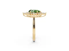 Fancy Green Pear Cut Diamond Cluster Halo Ring Set in Yellow gold with Marquise and Round Accents