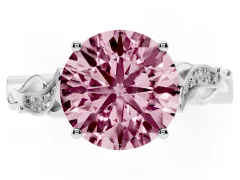 Fancy Pink Round Cut Diamond Vine Band Solitaire Ring Set in White gold with Milgrain Prong Setting