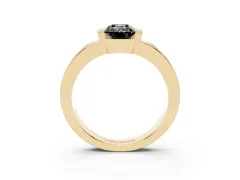 Fancy Black Emerald Cut Diamond Channel-Set Band Ring Set in Yellow gold with Bezel Prong Setting
