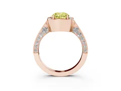 Fancy Yellow Oval Cut Diamond Halo Engagement Ring Set in Rose gold with Accent Split Shank Band