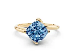 Fancy Blue Cushion Cut Diamond Solitaire Engagement Ring Set in Yellow gold with Classic Plain Band