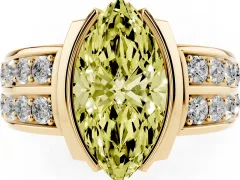 Fancy Yellow Marquise Cut Diamond Wide Channel Set Band Ring Set in Yellow gold with Bezel Setting