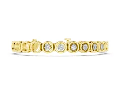 Round Diamond Bezel Tennis Bracelet Set in Yellow gold with Open Circle Band