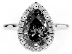 Fancy Black Pear Cut Diamond Halo Engagement Ring Set in White gold with Pavé Band and Rising Shoulders