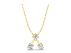 Three-Stone Round Diamond Triangle Pendant Set in Yellow gold with Prong Setting