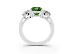Fancy Green Princess Cut Diamond Three-Stone Ring Set in Platinum with Round Side Stones and Classic Band