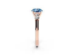 Fancy Blue Round Cut Diamond Five-Stone Prong Set Band Ring Set in Rose gold with Polished Band
