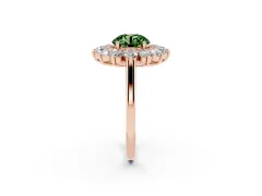 Fancy Green Round Cut Diamond Floral Double Halo Ring Set in Rose gold with Round Petals