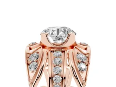 Round Cut Diamond Art Deco Ring Set in Rose gold with Pavé Split Shank