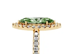 Fancy Green Marquise Cut Diamond Pavé Halo Ring Set in Yellow gold with Prong Setting