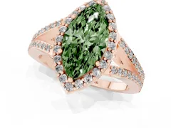 Fancy Green Marquise Cut Diamond Halo Split Shank Pavé Ring Set in Rose gold with Prong Setting