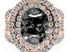 Fancy Black Oval Cut Diamond Double Halo Ring Set in Rose gold with Round Pavé Split Shank