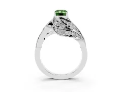 Fancy Green Emerald Cut Diamond Solitaire Ring Set in Silver with Layered Twist Pavé Band