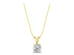 Cushion Diamond Solitaire Pendant Set in Yellow gold with Prong Setting
