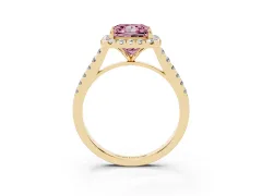 Fancy Pink Princess Cut Diamond Halo Pavé Engagement Ring Set in Yellow gold with Prong Setting