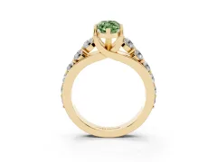 Fancy Green Marquise Cut Diamond Pavé Engagement Ring Set in Yellow gold with Prong Setting