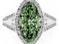 Fancy Green Marquise Cut Diamond Halo Split Shank Pavé Ring Set in Platinum with Prong Setting