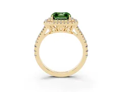Fancy Green Asscher Cut Diamond Double Halo Ring Set in Yellow gold with Pavé Band