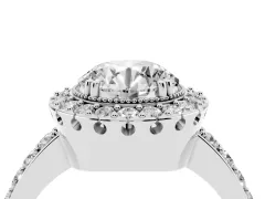 Round Cut Diamond Halo Ring Set in Silver with Pavé Shank and Prong Setting