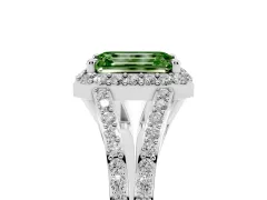 Fancy Green Emerald Cut Diamond Halo Split Shank Pavé Ring Set in Silver with Prong Setting