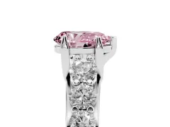 Fancy Pink Pear Cut Diamond Pavé Engagement Ring Set in Silver with Prong Setting