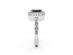 Fancy Black Emerald Cut Diamond Halo Ring Set in Silver with Pavé Shank and Prong Setting